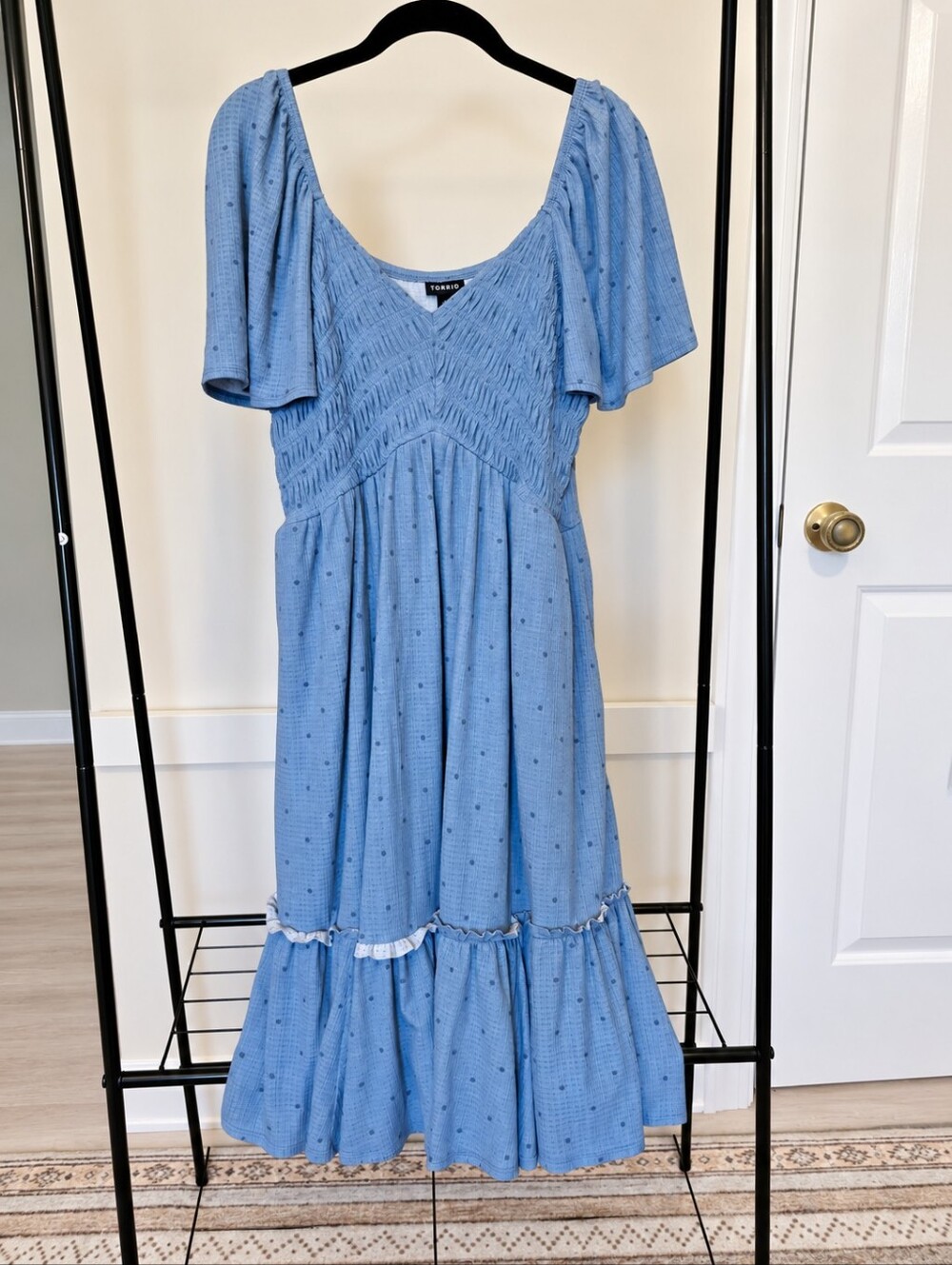 Torrid Blue Polka Dot Tiered Ruffle Dress Size 0/12-14